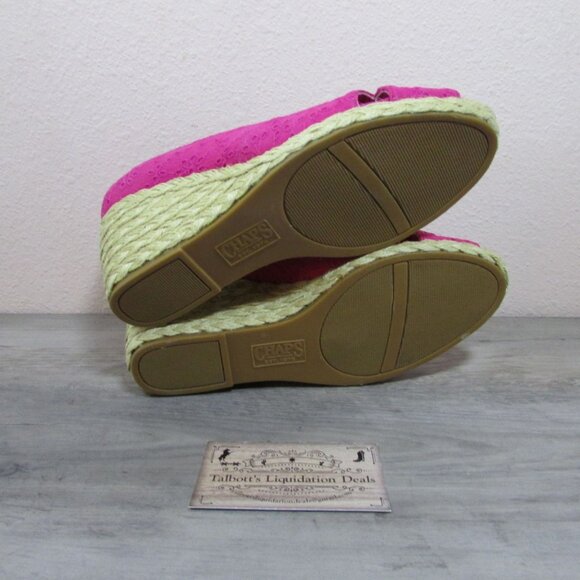 Chaps Women's 8 Dakoda Slip On Espadrille Wedges Geranium Eyelet - Picture 3 of 3